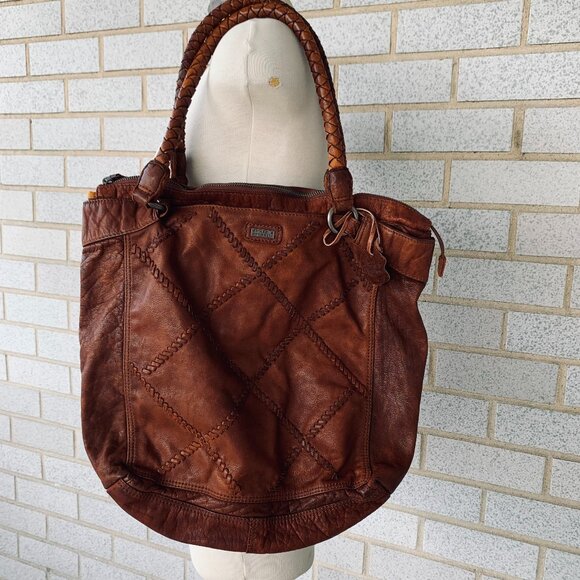 Spikes & Sparrow Handbags - Spikes & Sparrow Brandy Brown Leather Shoulder Bag Purse Boho Distressed